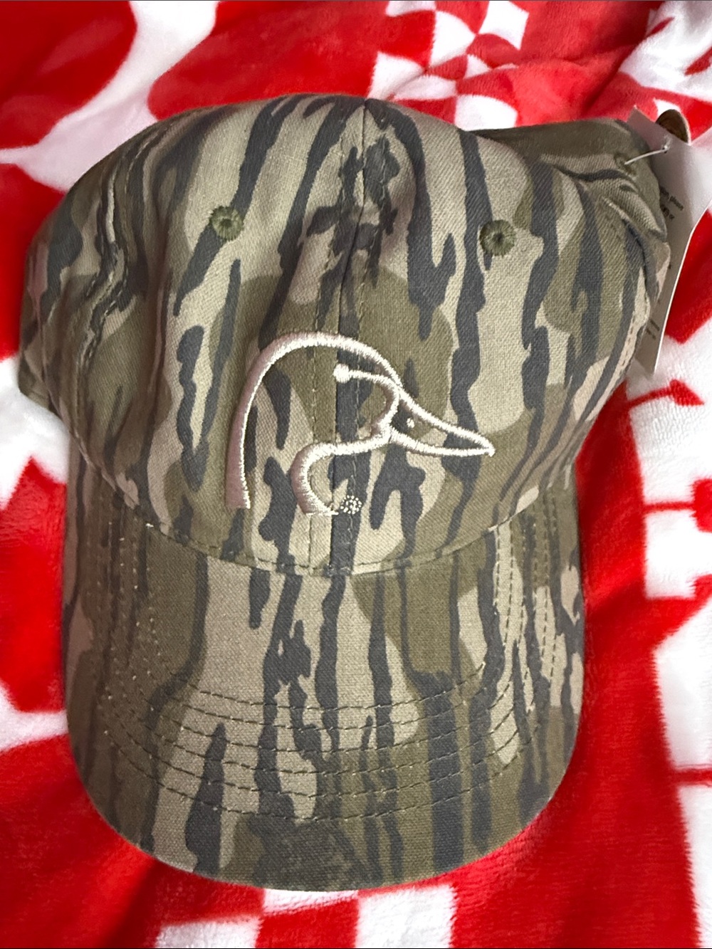 Camo Pattern Baseball Cap with Embroidered Duck Logo - Olive/Khaki